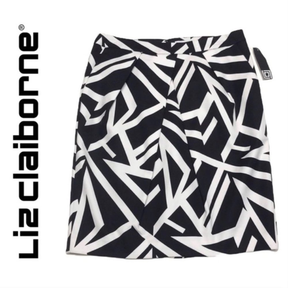 Liz Claiborne Zebra print black and white geometric tulip skirt (C4)